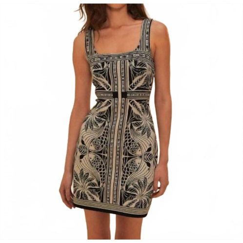 FARM RIO monochrome elegance scarf knit mini dress in off-white