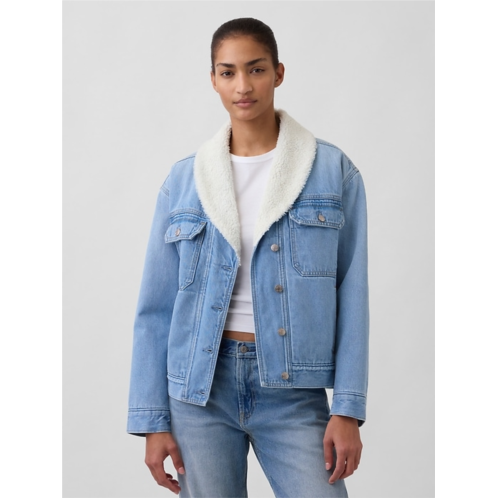 Gap Sherpa-Lined Shawl Denim Jacket