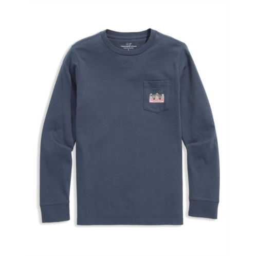 Vineyard Vines Kids Ghost Pups Logo Box Long Sleeve Pocket Tee (Little Kid/Big Kid)