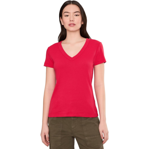 Womens Michael Stars Nikki 1X1 Cotton Short Sleeve V-Neck Tee