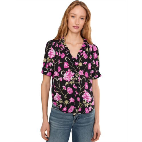 Womens CeCe Floral Ruffled Front V-neck Top
