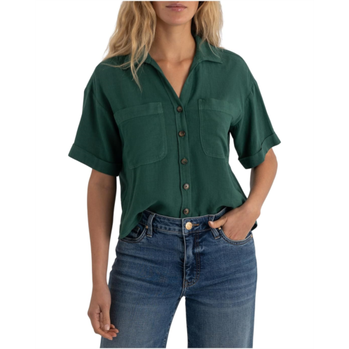 Womens KUT from the Kloth Brianna - Boxy Button Front Shirt with Short Sleeve & Pocket