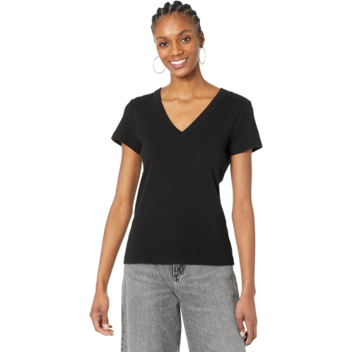 Womens Michael Stars Nikki 1X1 Cotton Short Sleeve V-Neck Tee
