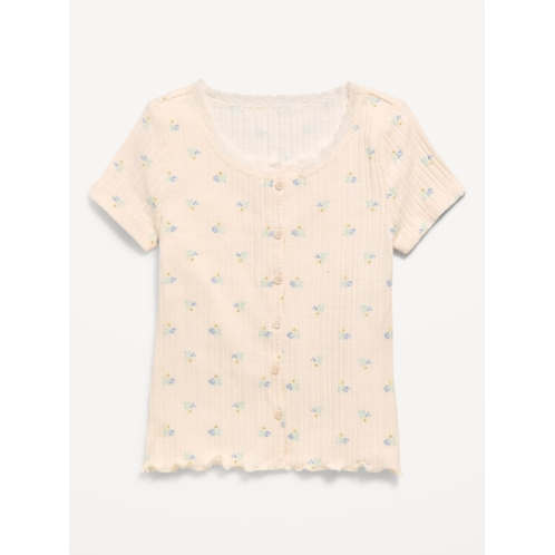 OldNavy Printed Short-Sleeve Lace-Trim Button-Front Top for Girls