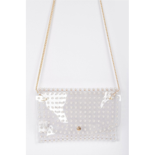 FASHNZFAB faux pearl studded transparent envelope clutch