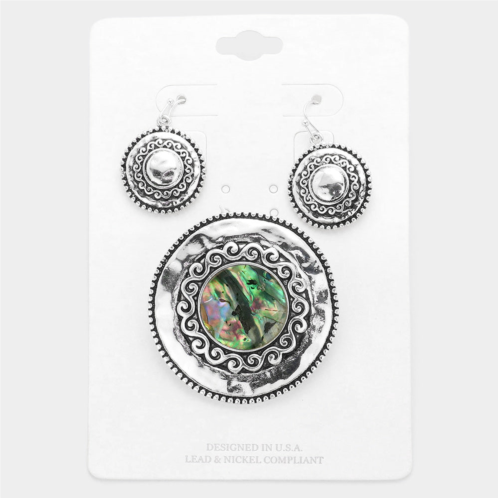FASHNZFAB embossed metal abalone round magnetic pendant set - abalone