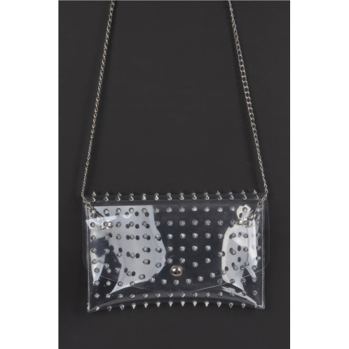 FASHNZFAB multi stoned cross body chain strap visible clutch
