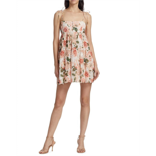 Alice olivia lorelle babydoll tiered mini dress in morningside floral white