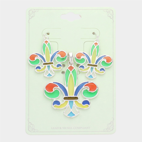 FASHNZFAB colorful fleur de lis pendant set - multi