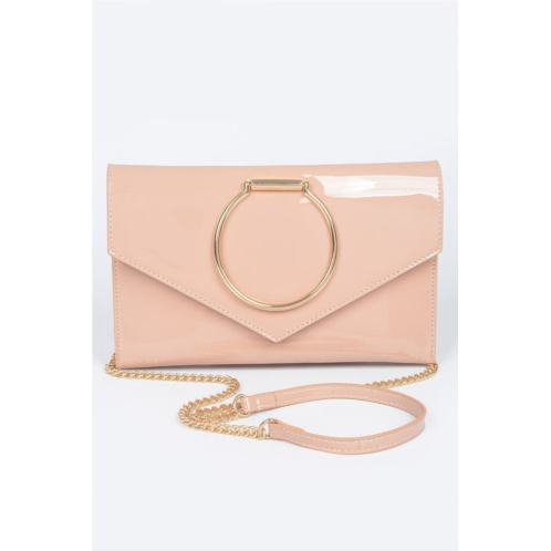 FASHNZFAB enamel faux leather metal handle flap clutch