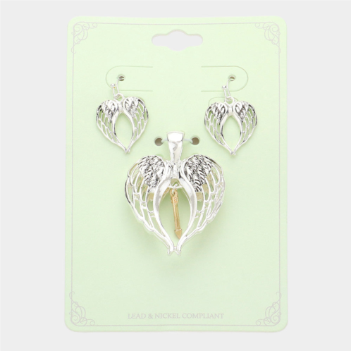FASHNZFAB antique wings arrow pendant set - two tone