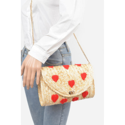 FASHNZFAB heart embroidery straw clutch