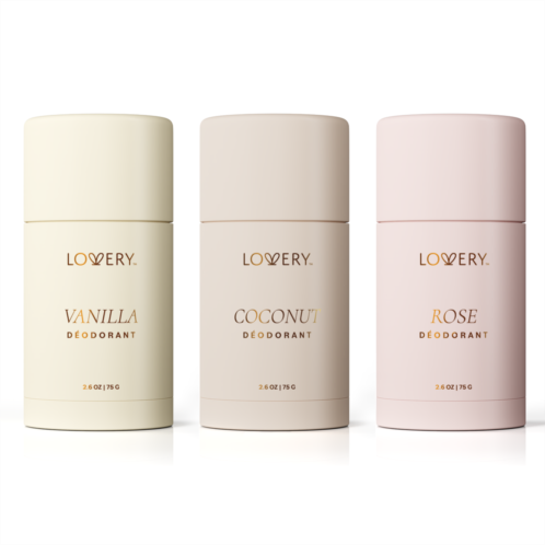 Lovery 3-pc. deodorant anti-perspirant stick aluminum free vanilla coconut and rose deodorants