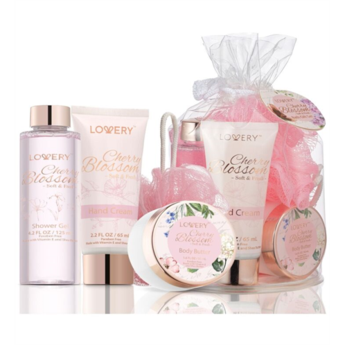 Lovery cherry blossom home spa gift set in clear travel bag