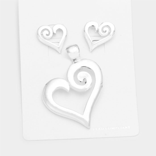 FASHNZFAB metal heart pendant set - silver