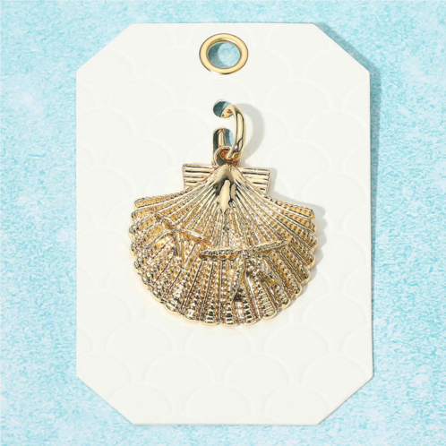 FASHNZFAB textured metal starfish embossed seashell pendant - gold