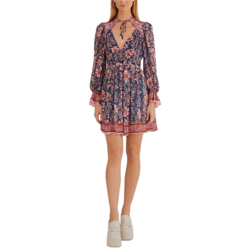 FARM Rio ainika charm teal long sleeve mini dress