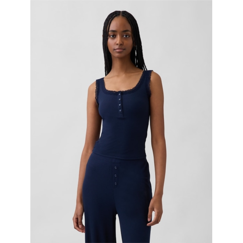 Gap Mini Rib Lace Henley PJ Tank Top