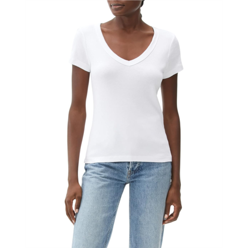 Michael Stars Nikki 1X1 Cotton Short Sleeve V-Neck Tee