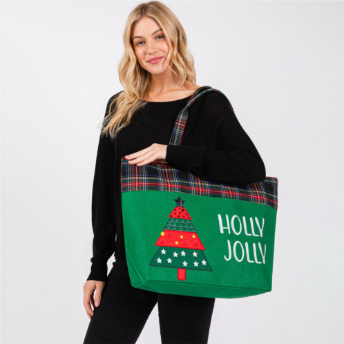 FASHNZFAB holly jolly letter christmas tree tote bag