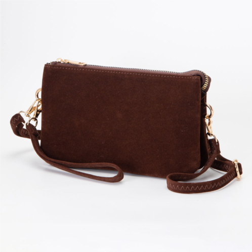 FASHNZFAB plain faux suede crossbody clutch bag