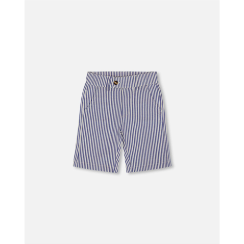 Deux par Deux slant pocket bermuda shorts royal blue striped