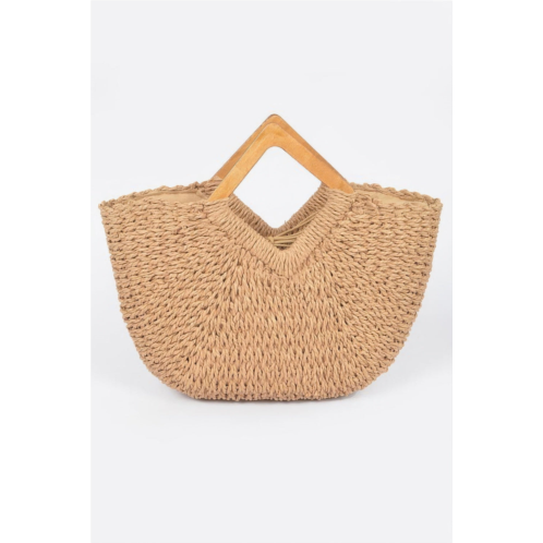 FASHNZFAB faux straw wood handle tote bag