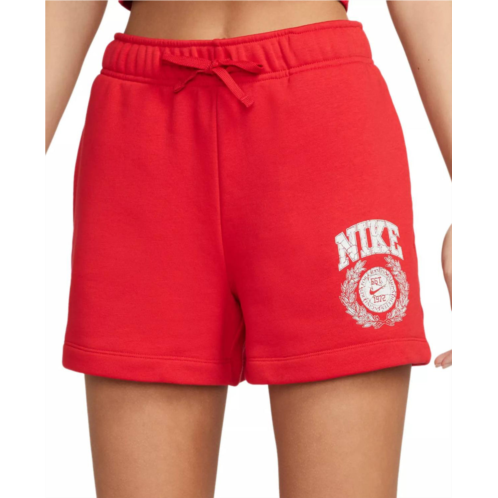 NIKE womens sportswear club fleece mid rise pull on short in red