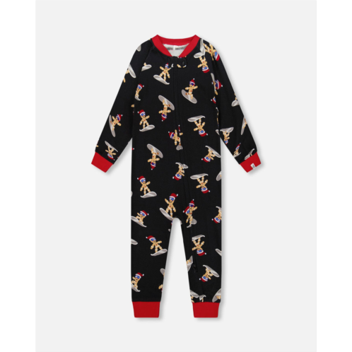 Deux par Deux organic cotton interlock one-piece pajama black cookie print