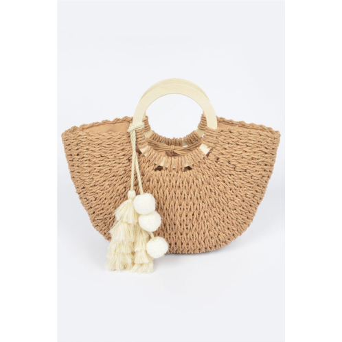 FASHNZFAB woven cotton wood handle tote bag