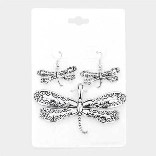 FASHNZFAB antique metal spoon handle dragonfly pendant set - antique silver
