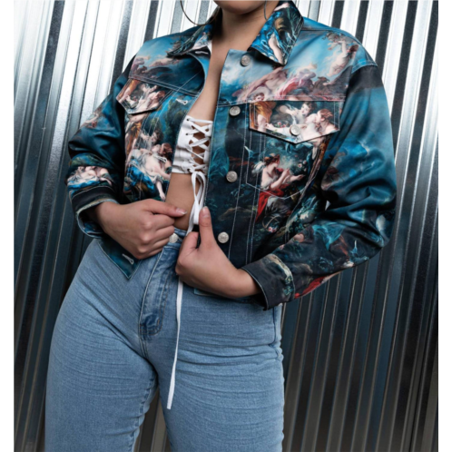 AZALEA WANG oversized denim crop jacket in blue