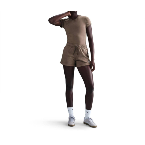 NIKE womens sportswear club fleece mid-rise shorts in mink brown/heather/white