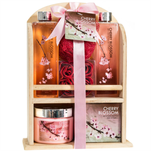 Freida and Joe cherry blossom spa gift set in wood curio