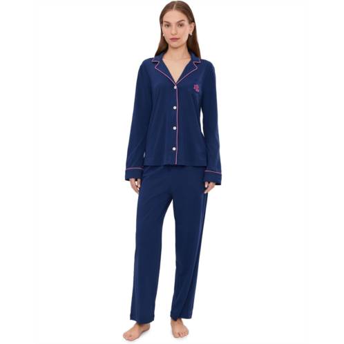 POLO Ralph Lauren Womens Lauren Ralph Lauren Hammond Knit Long Sleeve Notch Collar Ankle Pants Pajama Set