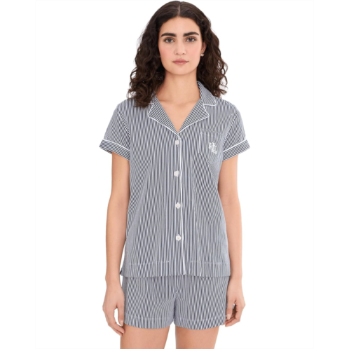 POLO Ralph Lauren Womens Lauren Ralph Lauren Knit Short Sleeve Notch Collar Boxer Pajama Set