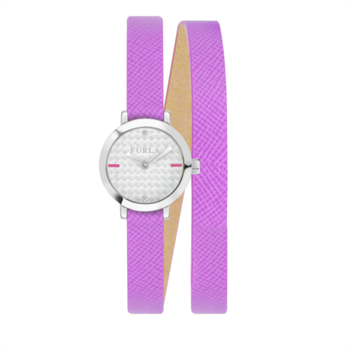 Furla womens vittoria silver dial ss calfskin leather watch