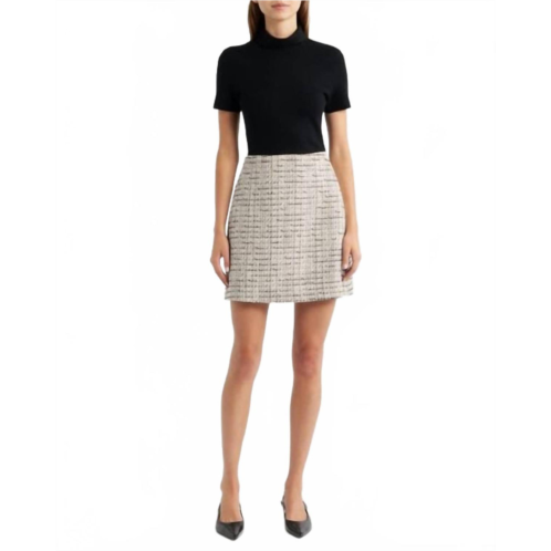Theory short-sleeve combo mini dress in black multi