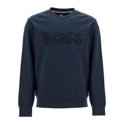 Hugo Boss mens soleri 60 crewneck tonal logo sweatshirt blue