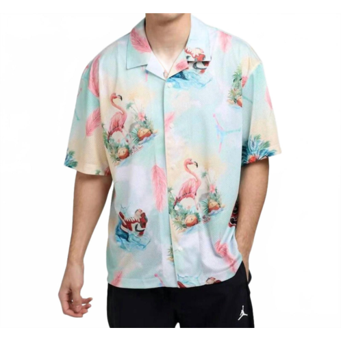 NIKE mens jordan essentials printed camp top in sail/glacier blue