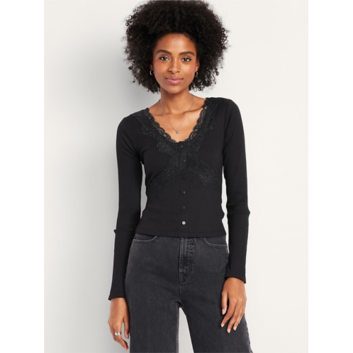 OldNavy Lace-Trim V-Neck Ribbed Top
