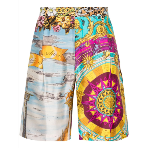 MOSCHINO thigh-length multicolor printed silk shorts