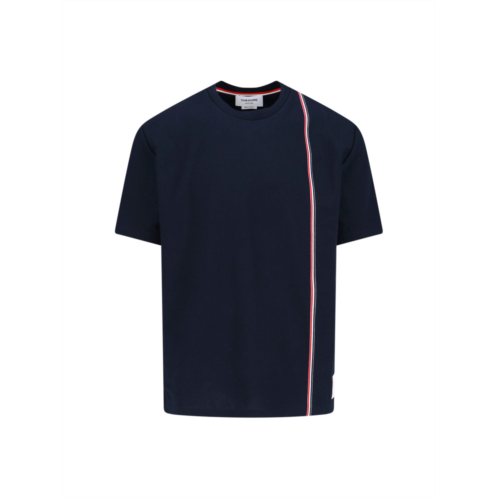 THOM BROWNE navy blue cotton t-shirt with tricolor detail and classic fit