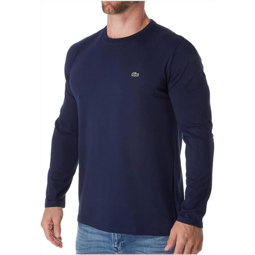 LACOSTE mens long sleeve jersey pima regular fit crewneck t-shirt in navy blue