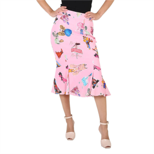 Moschino ladies fantasy print pink flare skirt