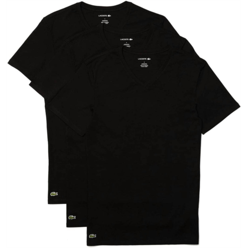 LACOSTE mens essentials 3-pack cotton slim fit v-neck t-shirts in black