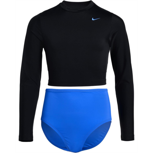 Nike Kids Effortless Essential Color Block Long Sleeve Crop Top & High Waist Set (Big Kid)