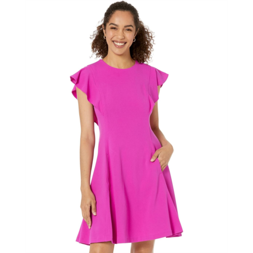 DKNY Ruffle Sleeve Fit-and-Flare Dress