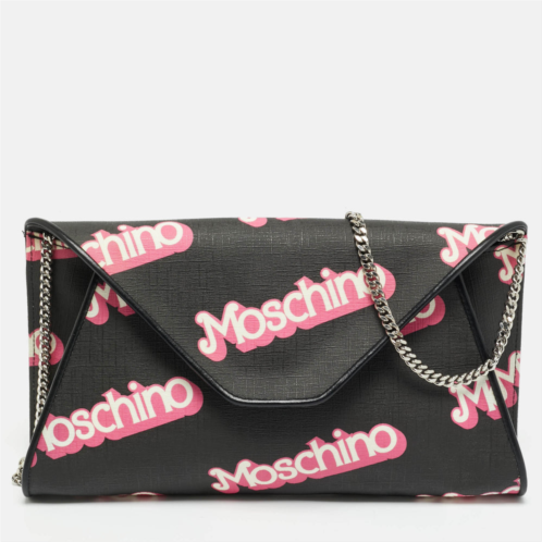 Moschino barbie black/pink coated canvas chain clutch