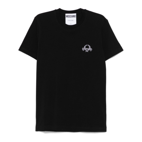 MOSCHINO short-sleeve black t-shirt with intricate embroidery
